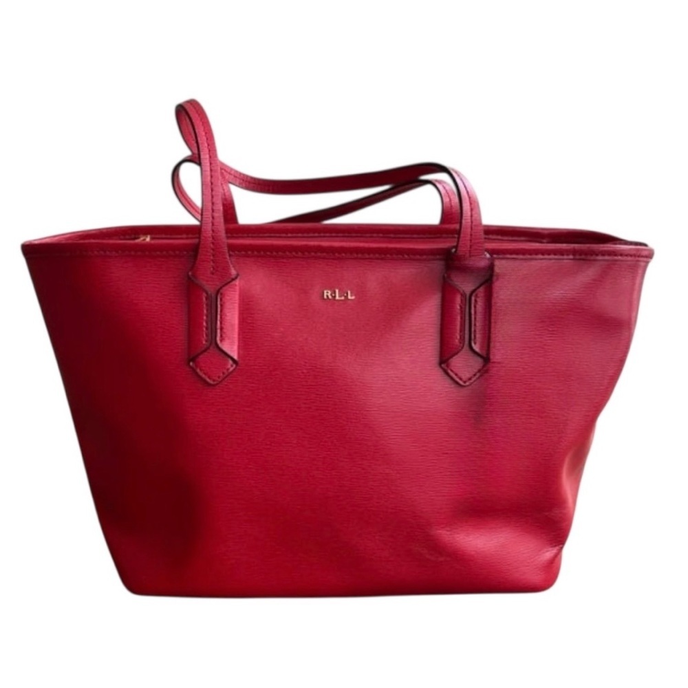 Lauren Ralph Lauren Classic Tate Safiano Leather Tote in Scarlet Red